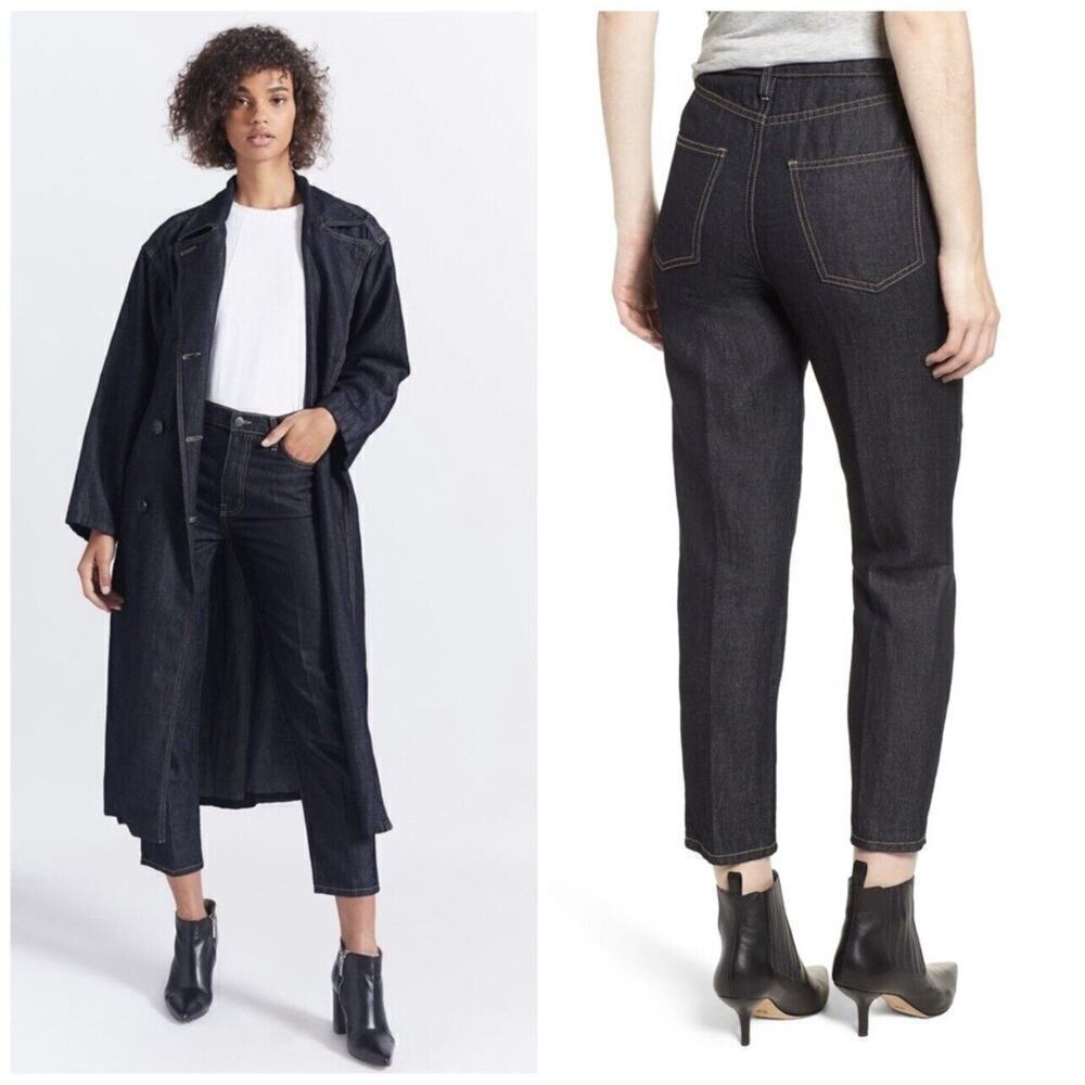Current Elliot The Vintage Crop Slim High Rise Linen Blend Jeans Dark Size 26